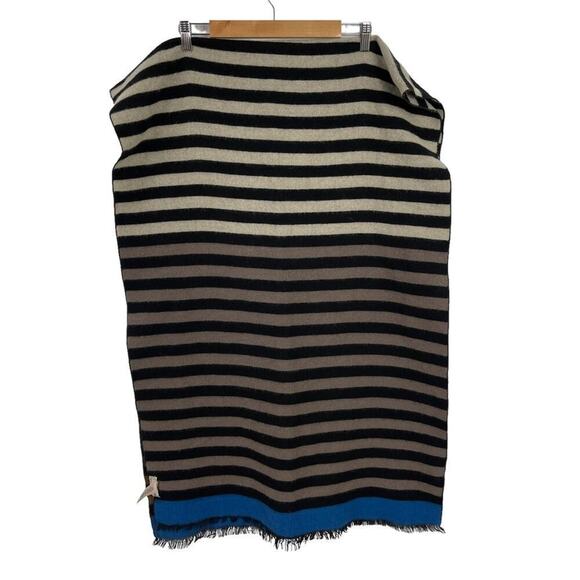 Free People Kellen Winter Oversized Scarf Striped Blue Brown Black Gray 25 X 78 - Picture 4 of 10